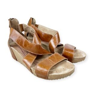 JOSEF Seibel Meike 05 Leather Kork Wedge Sandals 41 Camel Brown